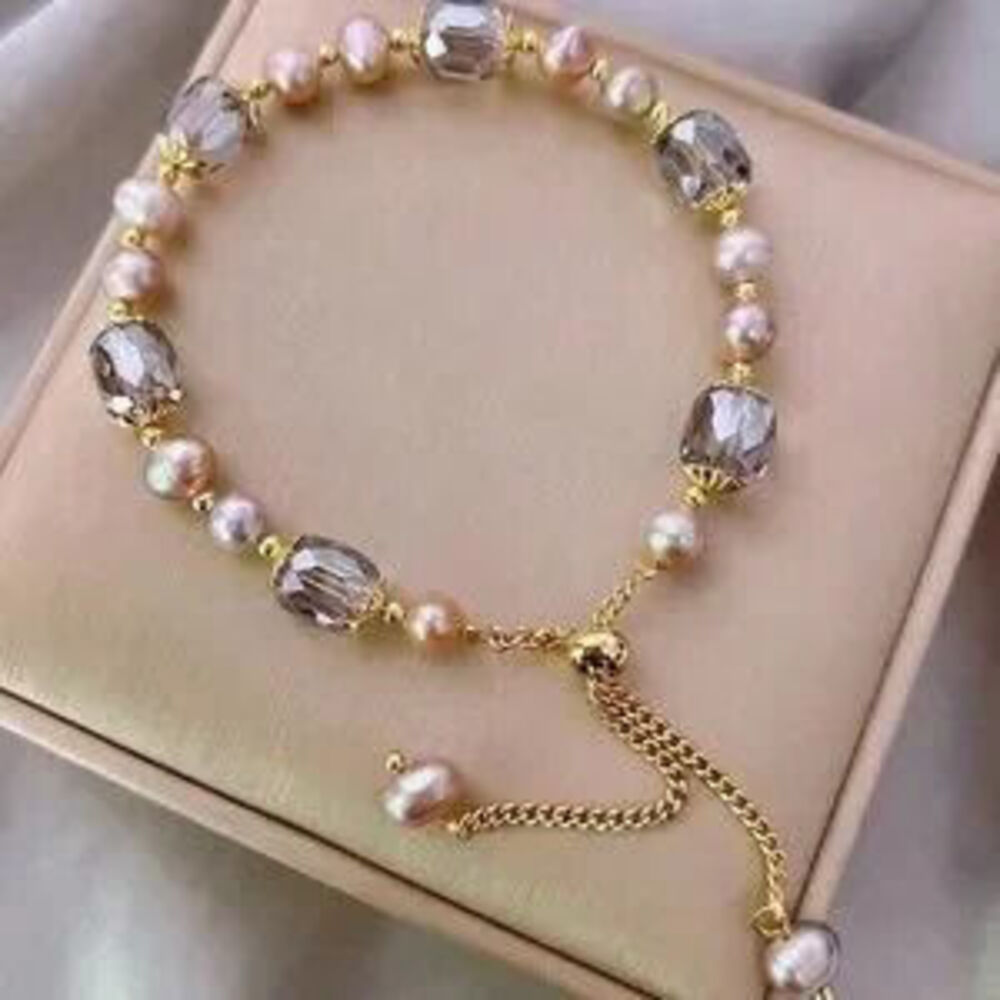 Luxe Gold Tone Faux Pearl Crystal Beaded Pull Bracelet